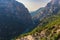 Verdon Gorge, amazing landscape of famous canyon with winding turquoise-green color river and high rocks in Alps, Provence, France