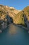 Verdon Gorge, amazing landscape of famous canyon with winding turquoise-green color river and high rocks in Alps, Provence, France