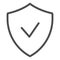 Verified emblem line icon. Shield with check mark vector illustration isolated on white. Guarantee outline style design