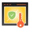 Verified secure site flat icon. Computer authorization color icons in trendy flat style. Computer browser with key