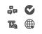 Verify, Atm service and Chat messages icons. International love sign.