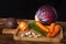 Verious fresh vegetables on a wooden table, healthy food