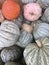 Verity of stacked fall pumkins texture and background