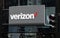 Verizon Telecommunications Company modern logo in downtown Chicago at one of their office locations.