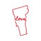 Vermont US state red outline map with the handwritten LOVE word. Vector illustration