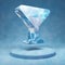 Vermout Glass icon. Cracked blue Ice Vermout Glass symbol on blue snow podium