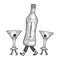 Vermouth bottle glass walks on its feet sketch