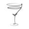 Vermouth or martini wineglass on white background. Graphic arts sketch design. Black one line drawing style. Hand drawn image.