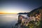 Vernazza village, aerial view on sunset. Cinque Terre, Ligury, I