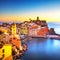 Vernazza village, panoramic view on sunset. Cinque Terre, Ligury, Italy