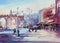 Verona city central square watercolor painting
