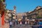 Verona, Italy - 06 May 2018: Verona historic city center - Palazzo Maffei palace and the Venecian Lion statue on the