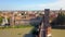 Verona, Italy: Aerial view of Castelvecchio Bridge Ponte di Castelvecchio and Castelvecchio Castle. Flying over historic city