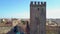 Verona, Italy: Aerial view of Castelvecchio Castle. Flying over the historic city center. The drone rises from the bottom up.