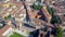 Verona, Italy: Aerial view of Castelvecchio Castle. Flying over the historic city center  with typical Italian apartment rooftops