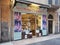 Verona, Italy. Shop window of a food store with traditional Italian foods, pasta, wine, meats