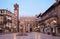 Verona - Piazza Erbe in morning dusk and Porta Leona