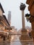 Verona - Piazza Erbe in rainly dusk and Lamberti tower