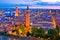 Verona towers and rooftops evening view