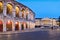 Verona Veneto Italy. The Verona Arena - Roman Amphitheatre and the Town Hall