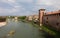 Verona, VR, Italy - April 23, 2023: River called ADIGE and Ancient Palace
