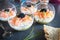 Verrine salmon lumpfish egg fresh cheese and avocado bed