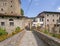 VERRUCOLA, LUNIGIANA, ITALY - AUGUST 12, 2019 - Bridge entrance to Verrucola, picturesque village with its castle