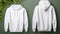 A versatile white hoodie mockup, front and back views, designed with long sleeves for comfort and style, AI generated