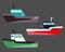 Version Fishing Ships. Vector water flat transport icon. Ship at sea, shipping boat, motor boat ocean transport