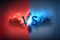 Versus background with red and blue smoke and vertical stripe and lightning, glow with copyspace.