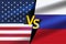 Versus Battle Background. USA VS Russia fight and battle. Concept with flag of United States of America and Russian Federation.