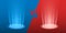 Versus glowing spotlight red and blue colors. VS battle scene with rays and sparks. Abstract hologram effect. vector illustration