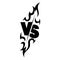 Versus sign surrounded by flames. Black and white symbol.