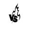 Versus sign surrounded by flames. Black and white symbol.