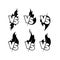 Versus sign surrounded by flames. Black and white symbol.