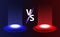 Versus vs background. Realistic radiant magic portals red vs blue with light effects on black background. Battle or