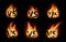 Versus or VS with realistic fire flames icons set