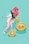 Vertical 3d collage of funky happy cheerful girl celebrate financial progress wealth successful project