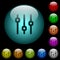Vertical adjustment icons in color illuminated glass buttons