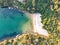 Vertical aerial drone view of Collins Flat Beach, part of Sydney Harbour National Park.