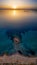 Vertical aerial panorama of the popular Kavouri beach at the south Athens Riviera, Greece