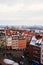 Vertical aerial view of the historic scenic skyline of Nuremberg, Germany