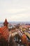 Vertical aerial view of the historic scenic skyline of Nuremberg, Germany