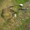 Vertical aerial view of a near-natural adventure playground, which is modelled on an archaeological excavation site