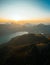 Vertical aerial view of Schafberg mountain in the Austrian state of Salzburg at sunset