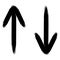 Vertical arrows hand drawn rough brush, vector up down arrows grunge style, concept target and path directions