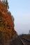 Vertical autumn view with colorful trees and railways under the sky