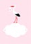 Vertical Baby Card Girl Stork On Cloud Dots Background Pink