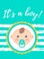 Vertical baby shower card with a cute baby boy. Itâ€™s a boy