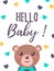 Vertical baby shower card with a cute teddy bear. Itâ€™s a boy